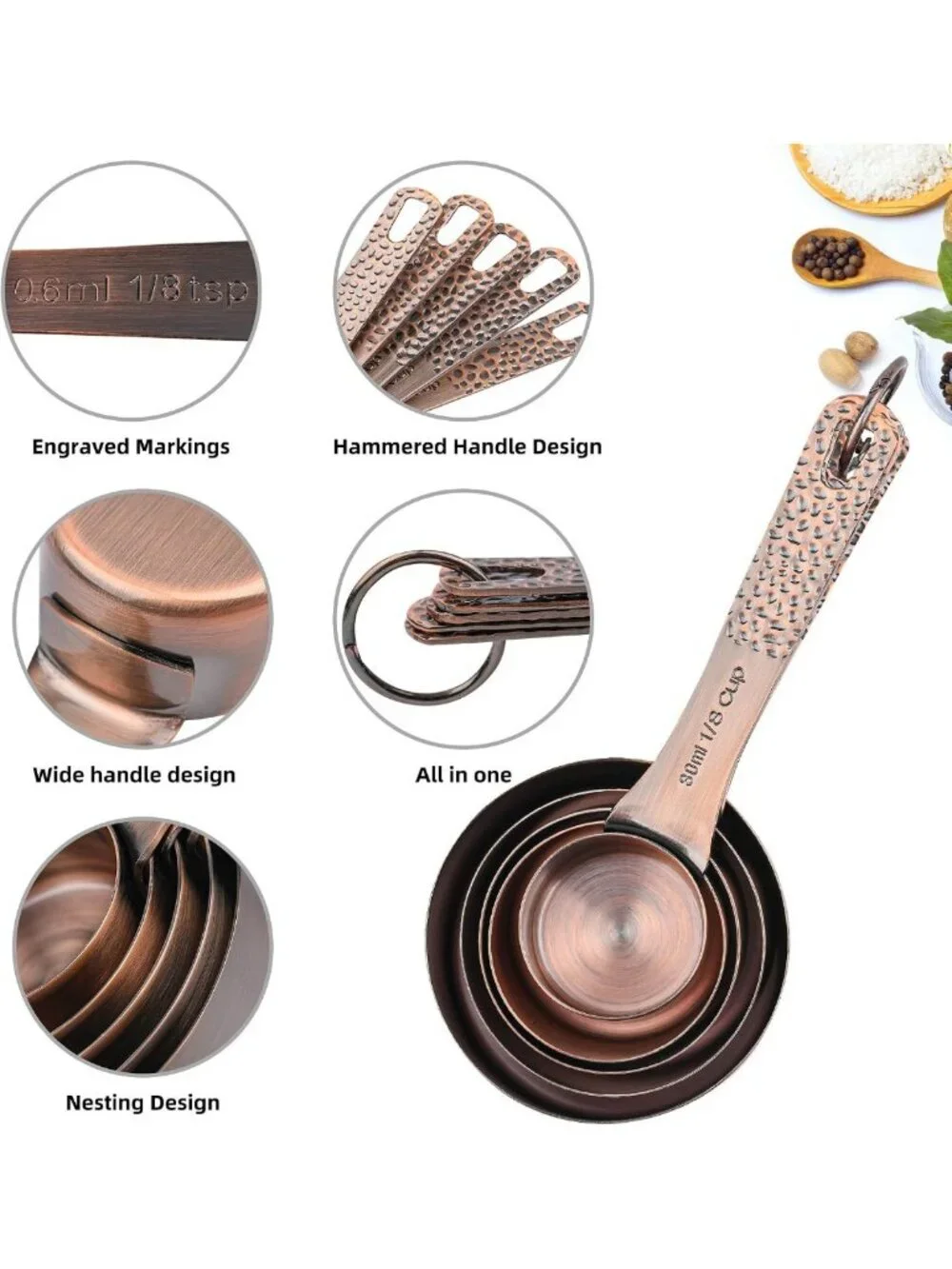 14-Piece Copper Measuring Cups & Spoons Set for Baking & Cooking - Stainless